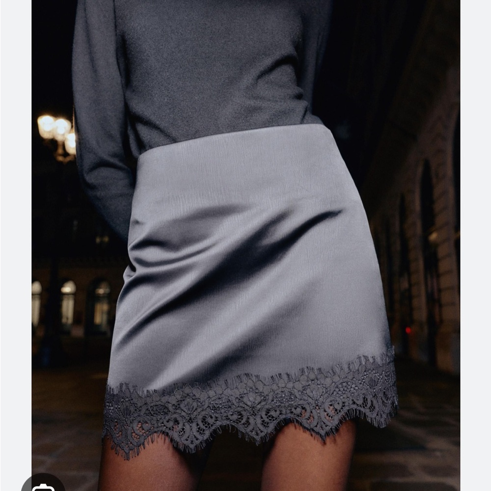 Zara lace trim skort Black Mini Skirt with Lace Hem